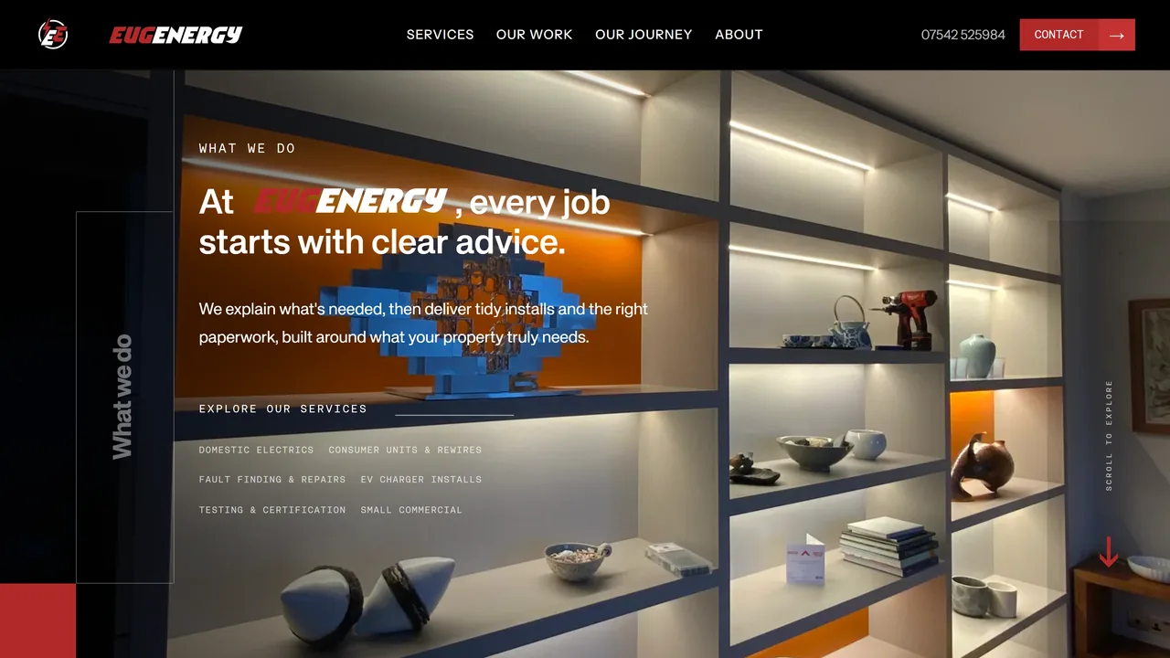 Screenshot of the EugEnergy electrician website