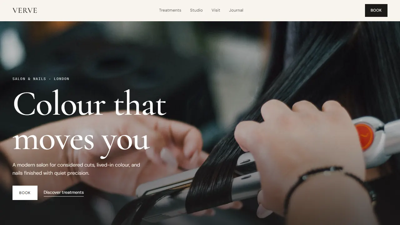 Screenshot of the VERVE beauty salon demo website
