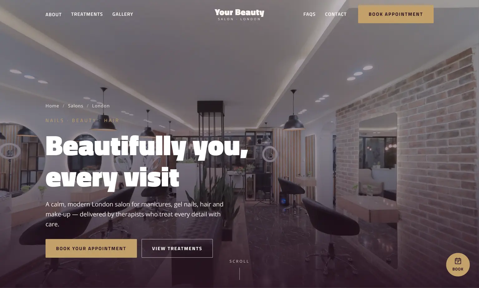 Screenshot of the Onmain beauty salon demo website