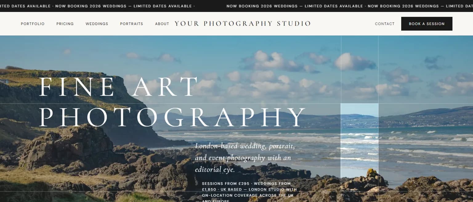 Screenshot of the Onmain photography studio demo website