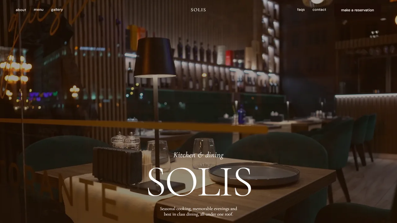 Screenshot of the Solis restaurant demo website